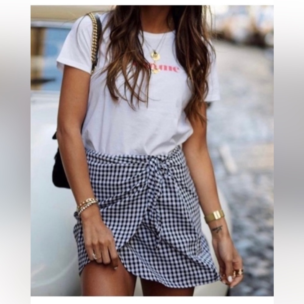 Sezane Gingham Mini Wrap Short Skirt 36 / 4
